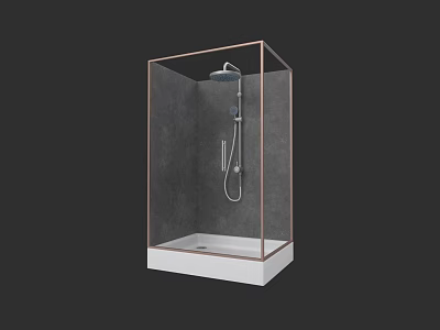 Modern Glass Shower Enclosure With Rose Gold Frame Overhead And Handheld Shower Head 3d model