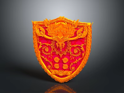 Ornate Red and Orange Shield With Dragon Design And Decorative Patterns 3d model