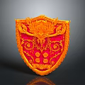 Ornate Red and Orange Shield With Dragon Design And Decorative Patterns
