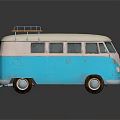 Classic Blue And White Volkswagen Van With Roof Rack And Retro Design