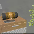 MOVIN Bluetooth Speaker Orange Grey Woven Cylindrical Design With Smartphone On Wooden Table