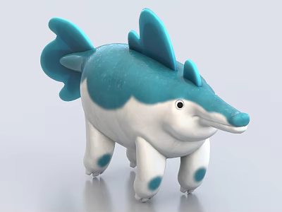 Cartoon Style Blue And White Creature With Fins Blue Spots Long Snout Short Legs 3d model
