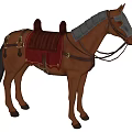 Stylish Brown Horse With Red Saddle Black Bridle And Riding Gear