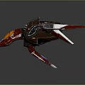 Red and brown cosmic spaceship design with sharp front and wing structures for interstellar exploration