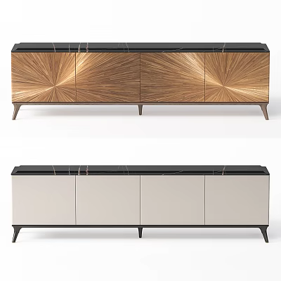 Modern Wooden Dresser With Starburst Pattern And Black Marble Top Design 3d model