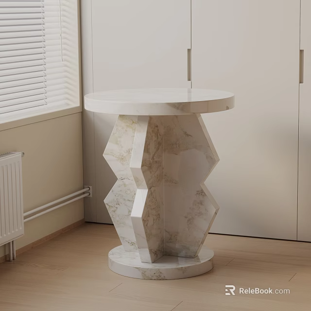 Modern Round Top Marble Side Table With Geometric Patterned Base For Contemporary Interior Space 3d model