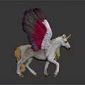 Winged Unicorn Statue With Pink And White Wings Golden Horn And Hooves