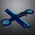 Futuristic Blue Spacecraft with Glowing Circular Components and Aerodynamic Wings for Deep Space Exploration Missions
