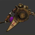 Steampunk Skeleton Man With Brown Hat Purple Eye And Staff With Purple Orb