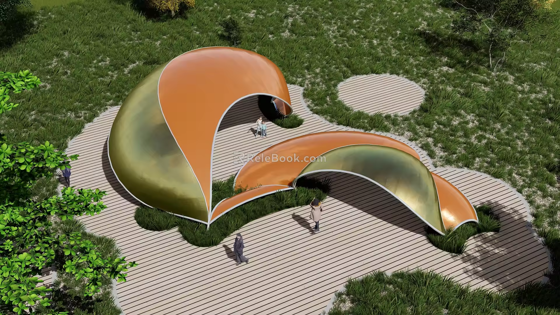 Pocket Park Corridor Pavilion Square Sketch Landscape Sketch Curve Roof Shaped 3d model