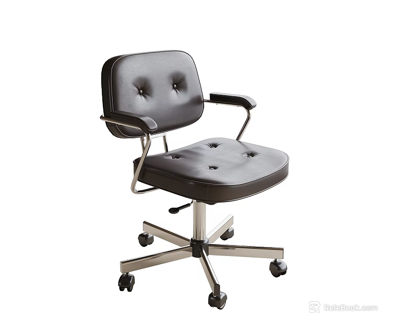 Black Leather Office Chair With Button Tufted Backrest Armrests And Metal Base 3d model