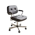 Black Leather Office Chair With Button Tufted Backrest Armrests And Metal Base 3d model