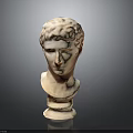 Detailed White Classical Marble Bust Sculpture With Curly Hair And Base