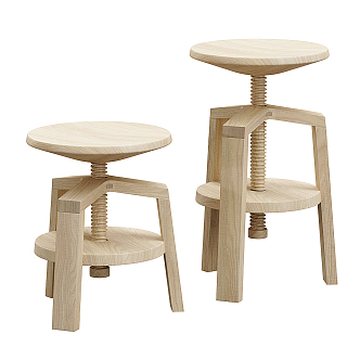 Modern Bar Stool Round Solid Wood Stool 3d model