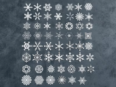 Snowflake Silhouette Designs In Various Shapes And Patterns On Dark Background 3d model