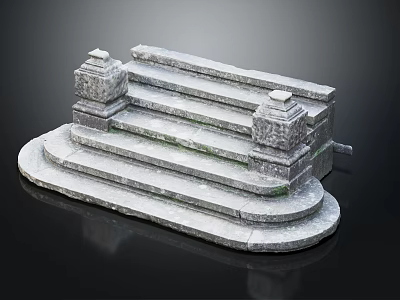 Vintage Stone Staircase With Mossy Steps And Decorative Pillars For Architectural Design 3d model