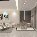 Modern Spacious Open Concept Living And Dining Room With Warm Furnishings And Minimalist Ceiling Design