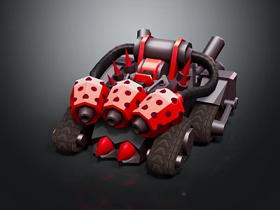 Red And Black Mechanical Tracked Vehicle With Cannon Like Structure And Tracked Wheels 3d model