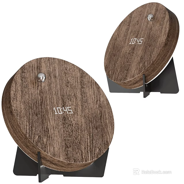 Wooden Round Decorative Ornament Set with Digital Time Display and Metal Stand 3d model 