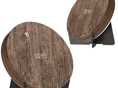 Wooden Round Decorative Ornament Set with Digital Time Display and Metal Stand 3d model
