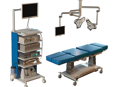 Modern Medical Equipment With Surgical Table Cart Monitor And Surgical Light 3d model