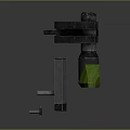 Futuristic Weapon With Gray Metal Body Green Component Circular Metal Parts And Silver Grip