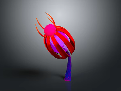 Vibrant Red and Pink Plant with Purple Stem and Curved Petal Structure 3d model