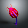 Vibrant Red and Pink Plant with Purple Stem and Curved Petal Structure