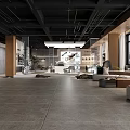Spacious Interior With Industrial Ceiling Wooden Columns Glass Partitions And Sofa Seating Area