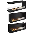 Three Modern Wall Mounted Fireplaces With Black Frame Glass Panel And Flames 3d model