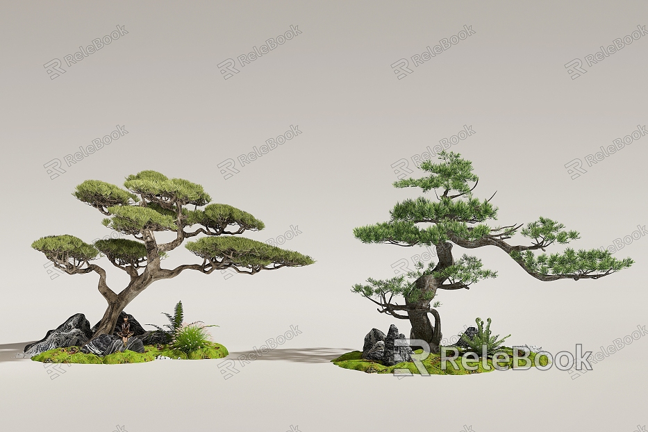 New Chinese Style Interior Landscape New Chinese Style Landscape Setches Courtyard Landscape Tree Pine Tree model