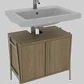 Modern White Washbasin With Light Wood Cabinet Double Doors And Metal Frame