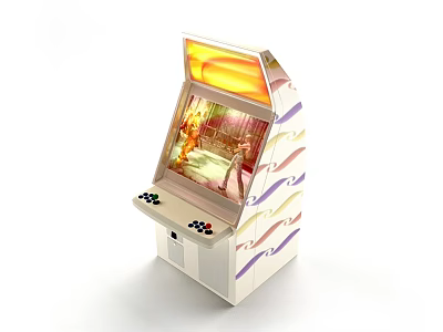 Arcade Game Machine With White Body Colorful Waves Lit Screen Game Display Control Buttons Joystick 3d model