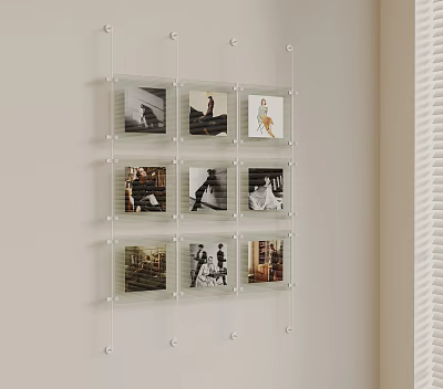 Minimalist Photo Wall With Grid Arrangement Of Framed Black White And Colorful 3d model