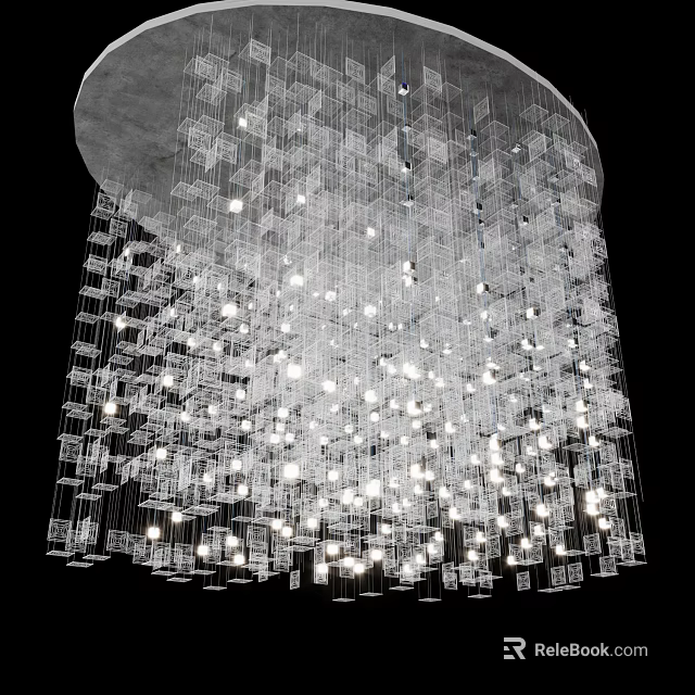 Modern Geometric Transparent Chandelier With Illuminated Square Elements For Interior Decoration 3d model