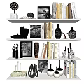 Modern Decorative Ornament Combination With Books Photo Frames And Vases On Shelves