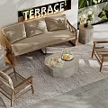 Rattan Outdoor Sofa With Terrace Coffee Table Chairs And Decorative Plants