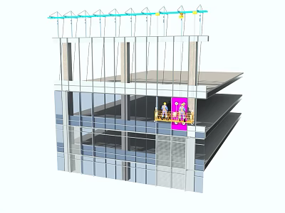 Multi Story Office Building Under Construction With Scaffolding Glass Curtain Wall And Construction Workers 3d model