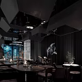 Modern Bar Interior With Dark Wooden Walls Decorative Lamps And High Stools