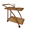 Commercial Two Tier Service Cart With Wooden Frame And Mobile Wheels For Catering Use