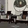 Chinese Casual Sofa Combination Carved Single Sofa Combination 3d model
