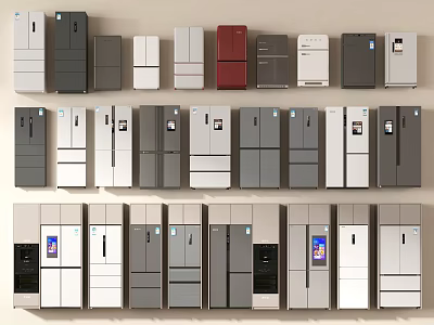 Collection Of Modern Refrigerators And Freezers With Sleek Styles And Various Colors 3d model