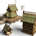 medieval military building ancient defense building wooden fortress ancient flag wooden military fortress 3d model