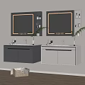 Modern Bathroom Vanity Set With Double Vanities LED Mirrors And Potted Plants 3d model