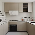 Modern Kitchen Interior Design With Light Colored Cabinets White Range Hood And Black Appliances