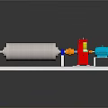 Industrial Roller Equipment With Silver Roller Red Gear Green Components And White Metal Frame