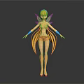Game Movie Character With Blonde Long Hair Yellow Outfit And Blue Arm Bands Standing Pose