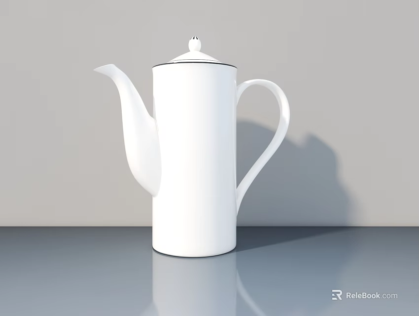 White Electric Kettle With Sleek Design And Lid On Gray Tabletop And Background 3d model 