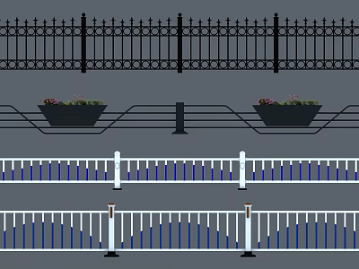 Various Railings Designs Featuring Wrought Iron And Flower Pots Decorative Elements 3d model