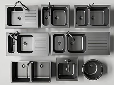 Various Stainless Steel Kitchen Sinks With Single Double Bowl And Drainboard Designs 3d model